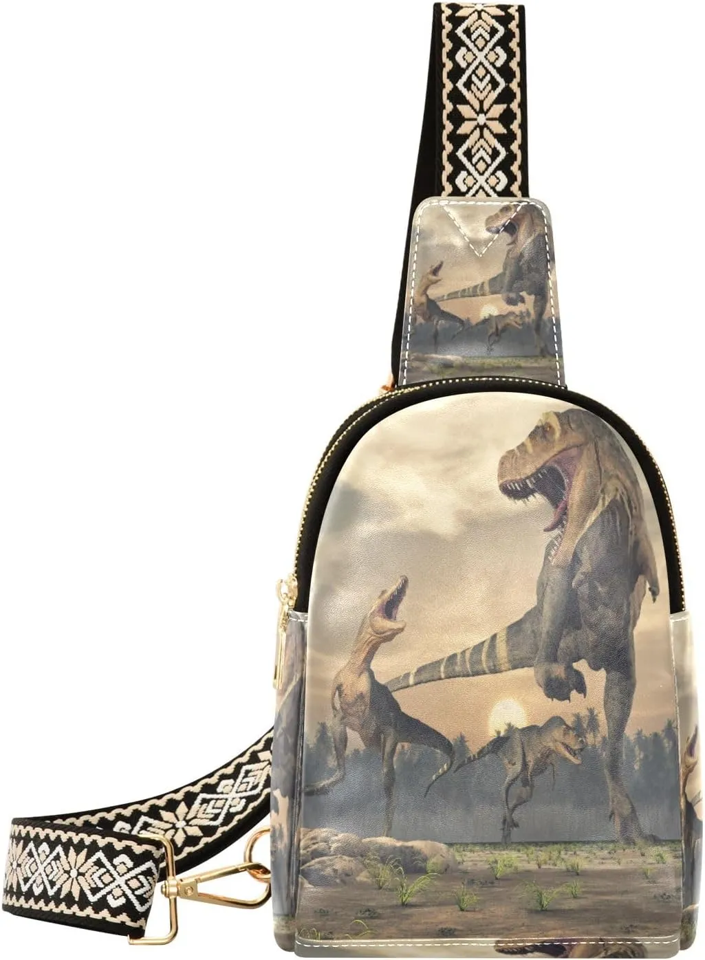 Small Sling Bag Waist Packs Leather Crossbody Packs Chest Bag Dinosuars for Women Travel Belt Purse