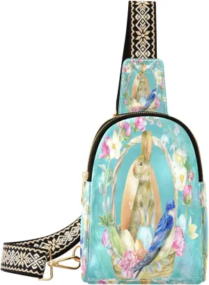 Small Sling Bag Waist Packs Leather Crossbody Packs Chest Bag Easter Bunny for Women Travel Belt Purse
