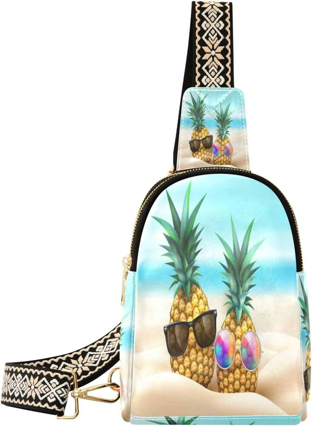Small Sling Bag Waist Packs Leather Crossbody Packs Chest Bag Glasses Pineapple for Women Travel Belt Purse