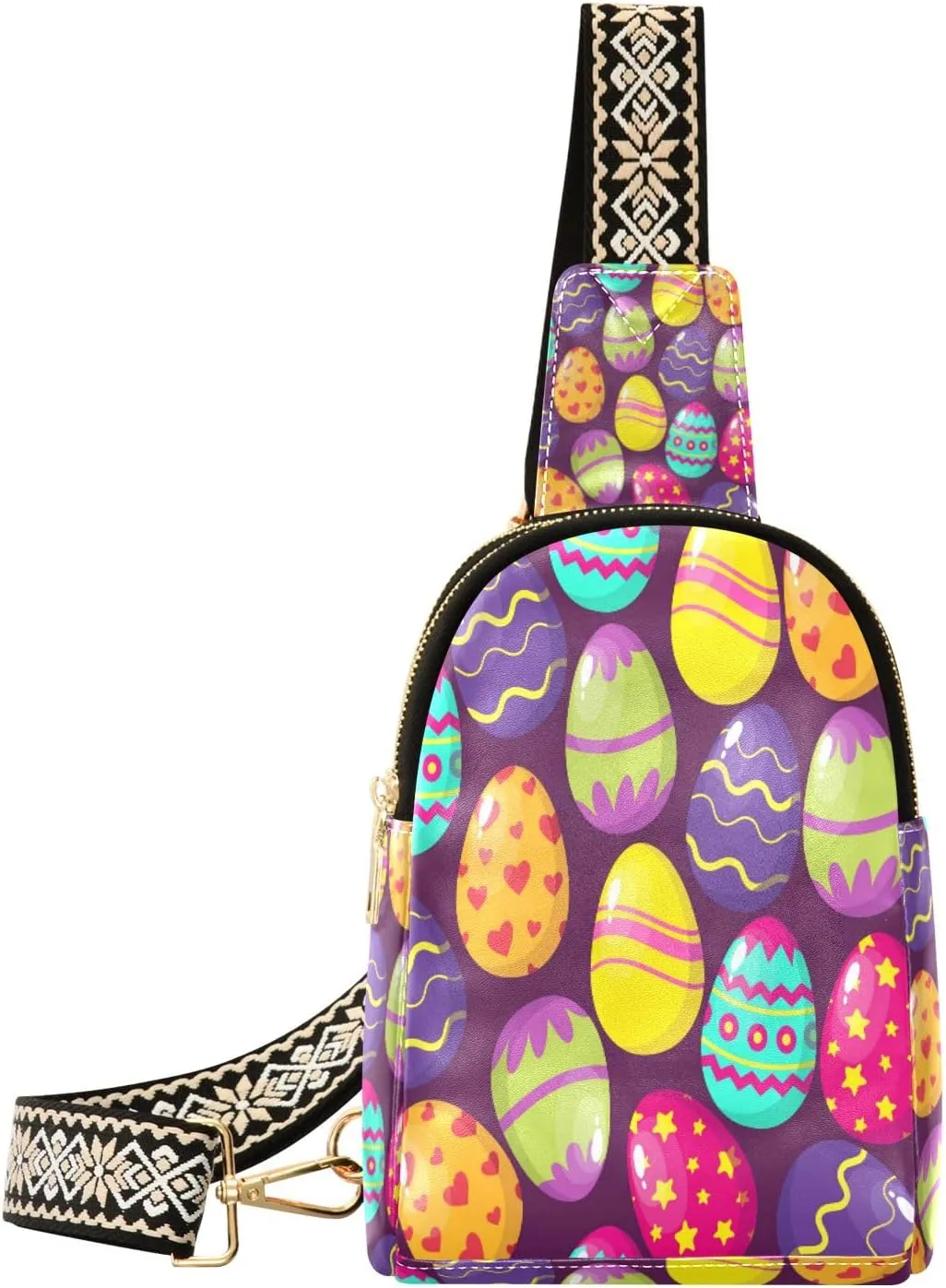 Small Sling Bag Waist Packs Leather Crossbody Packs Chest Bag Happy Easter Eggs for Women Travel Belt Purse