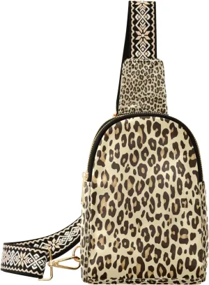 Small Sling Bag Waist Packs Leather Crossbody Packs Chest Bag Leopard Animal Print for Women Travel Belt Purse