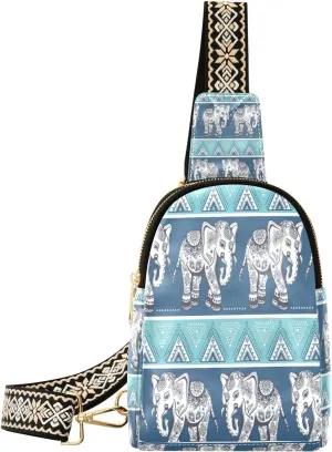 Small Sling Bag Waist Packs Leather Crossbody Packs Chest Bag Painting Elephant for Women Travel Belt Purse
