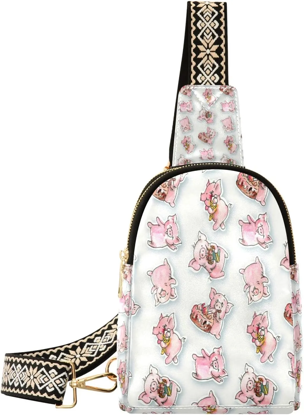 Small Sling Bag Waist Packs Leather Crossbody Packs Chest Bag Pink Pigs for Women Travel Belt Purse
