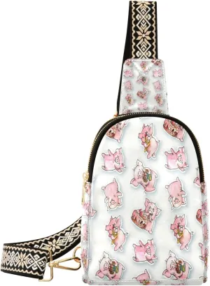 Small Sling Bag Waist Packs Leather Crossbody Packs Chest Bag Pink Pigs for Women Travel Belt Purse