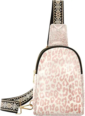 Small Sling Bag Waist Packs Leather Crossbody Packs Chest Bag Rose Gold Leopard Print Cheetah for Women Travel Belt Purse