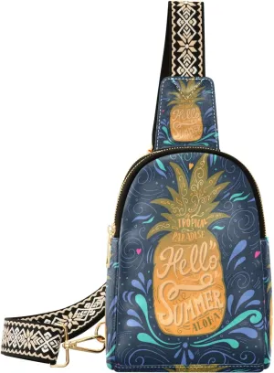 Small Sling Bag Waist Packs Leather Crossbody Packs Chest Bag Summer Pineapple for Women Travel Belt Purse
