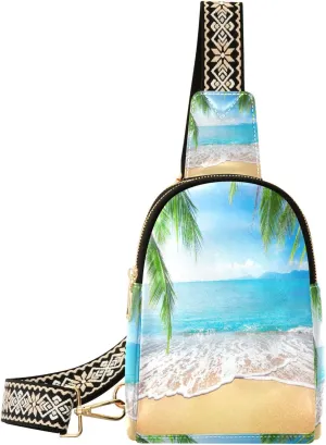 Small Sling Bag Waist Packs Leather Crossbody Packs Chest Bag Sunmmer Beach Palm for Women Travel Belt Purse