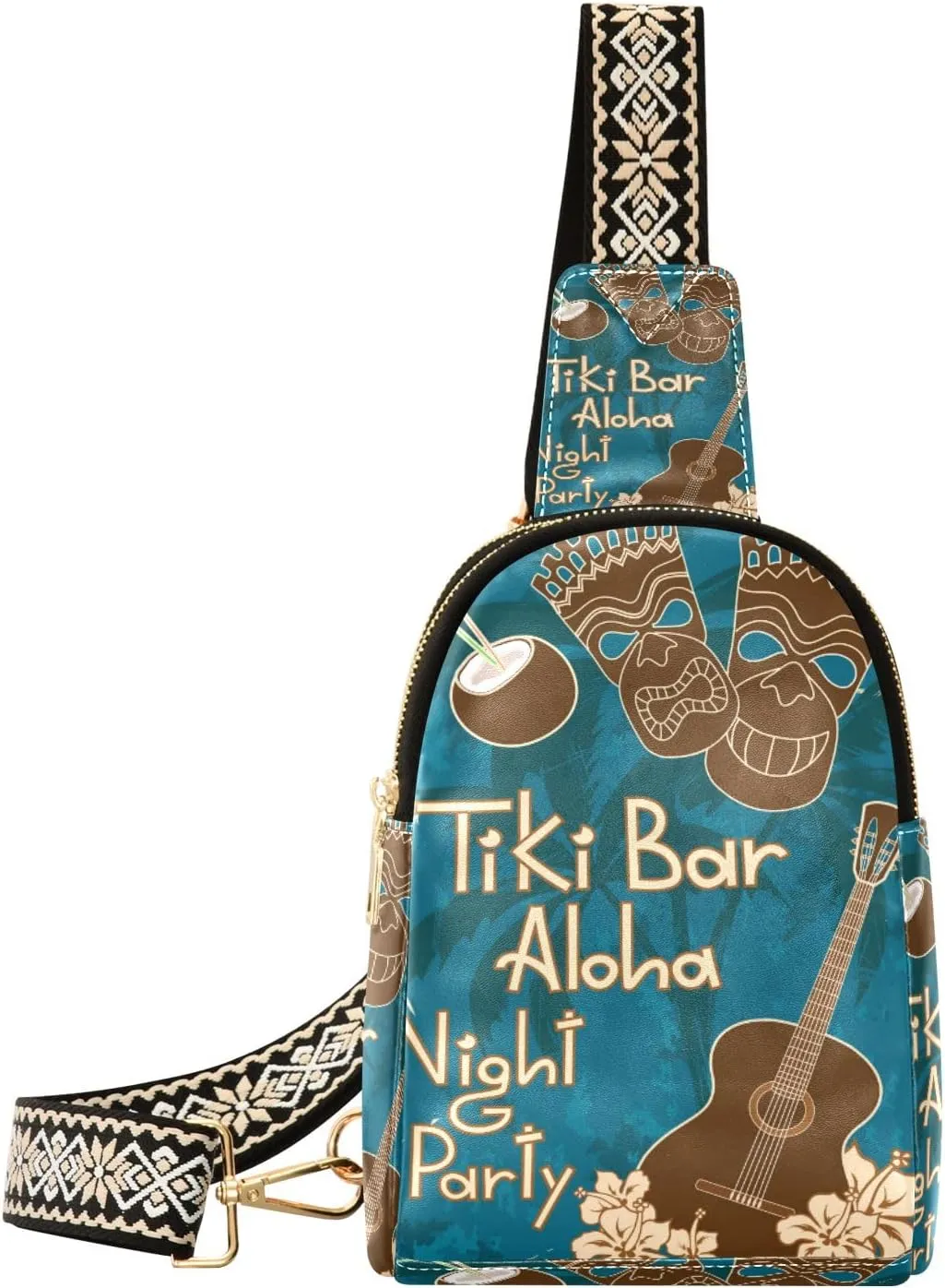 Small Sling Bag Waist Packs Leather Crossbody Packs Chest Bag Tiki Bar Poster for Women Travel Belt Purse