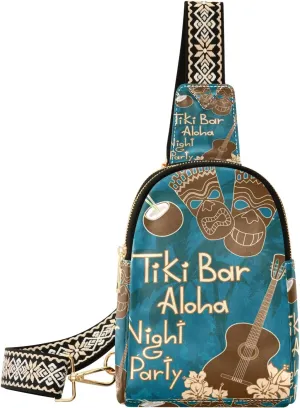 Small Sling Bag Waist Packs Leather Crossbody Packs Chest Bag Tiki Bar Poster for Women Travel Belt Purse