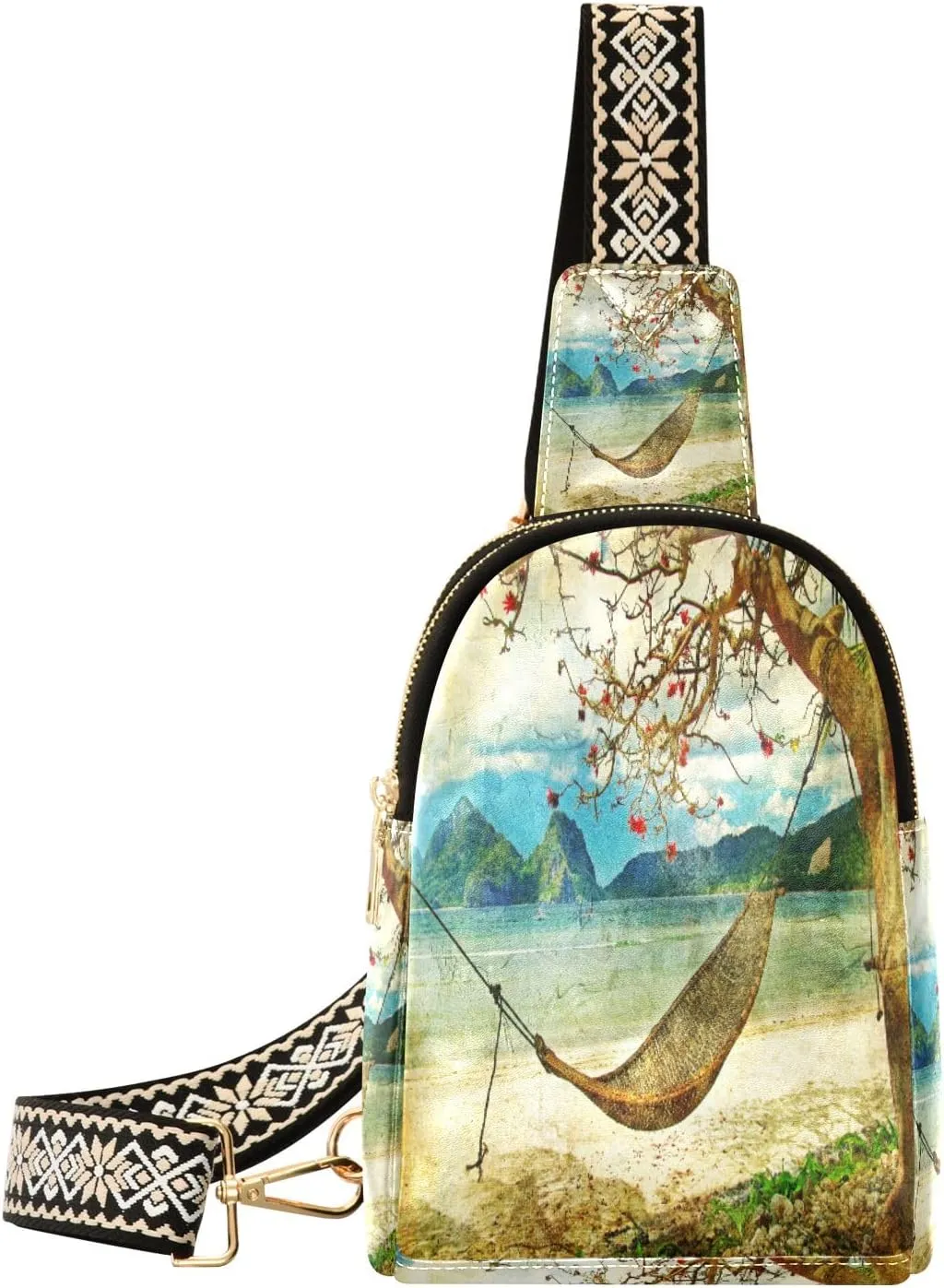 Small Sling Bag Waist Packs Leather Crossbody Packs Chest Bag Tropical Pictures for Women Travel Belt Purse