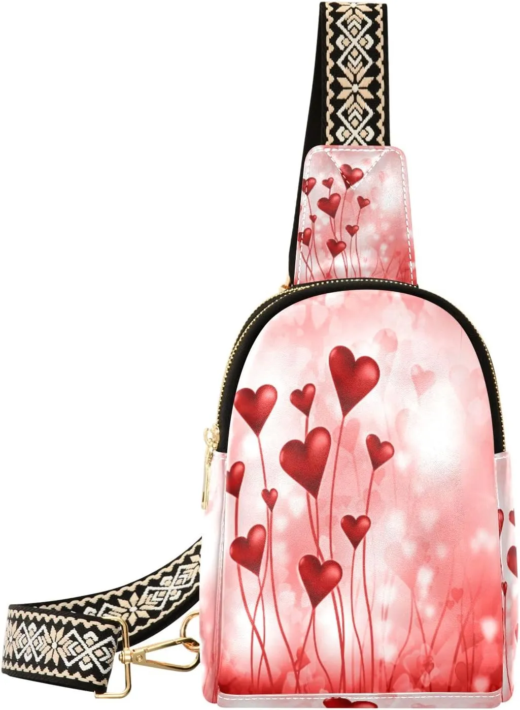 Small Sling Bag Waist Packs Leather Crossbody Packs Chest Bag Valentines Red Love Heart for Women Travel Belt Purse
