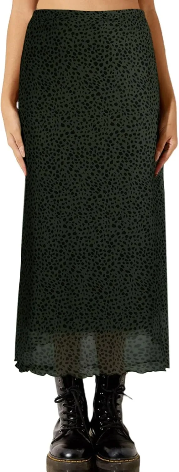 SOFIA'S CHOICE Midi Skirts for Women Elastic High Waisted A Line Flowy Floral Skirt