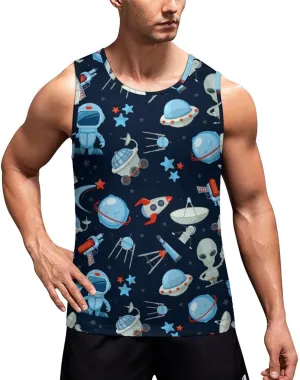 Spaces Aliens Men's Tank Tops Summer Sleeveless T-Shirts Gym Workout Tee Casual Beach Tee