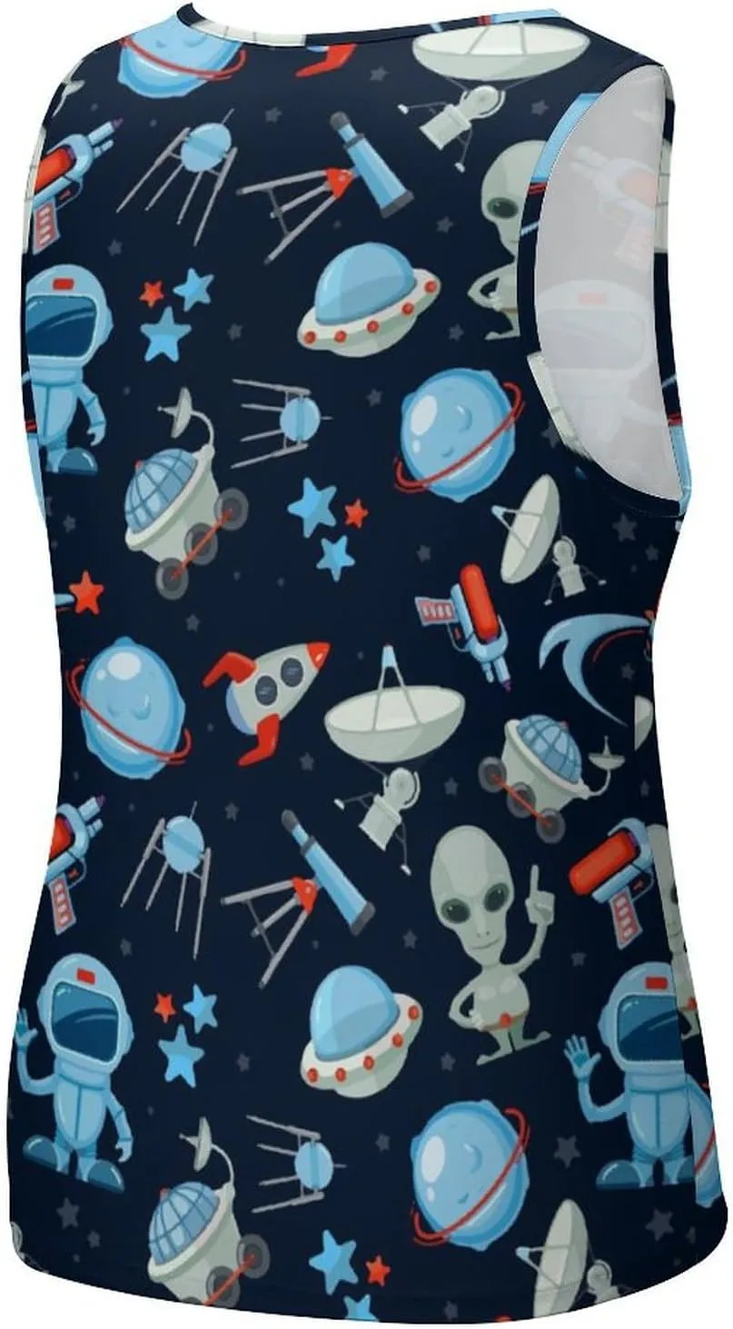 Spaces Aliens Men's Tank Tops Summer Sleeveless T-Shirts Gym Workout Tee Casual Beach Tee