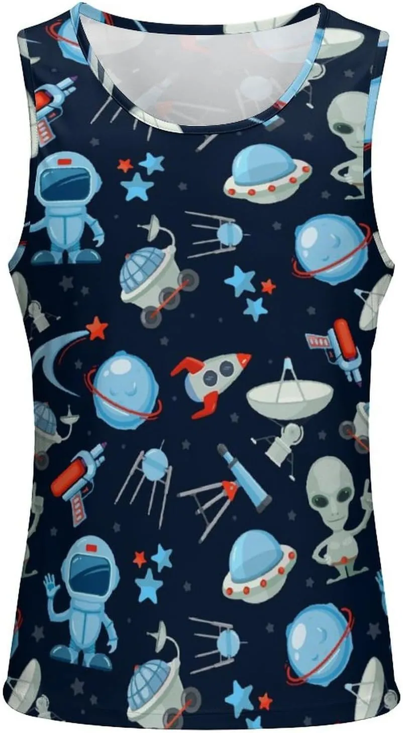 Spaces Aliens Men's Tank Tops Summer Sleeveless T-Shirts Gym Workout Tee Casual Beach Tee