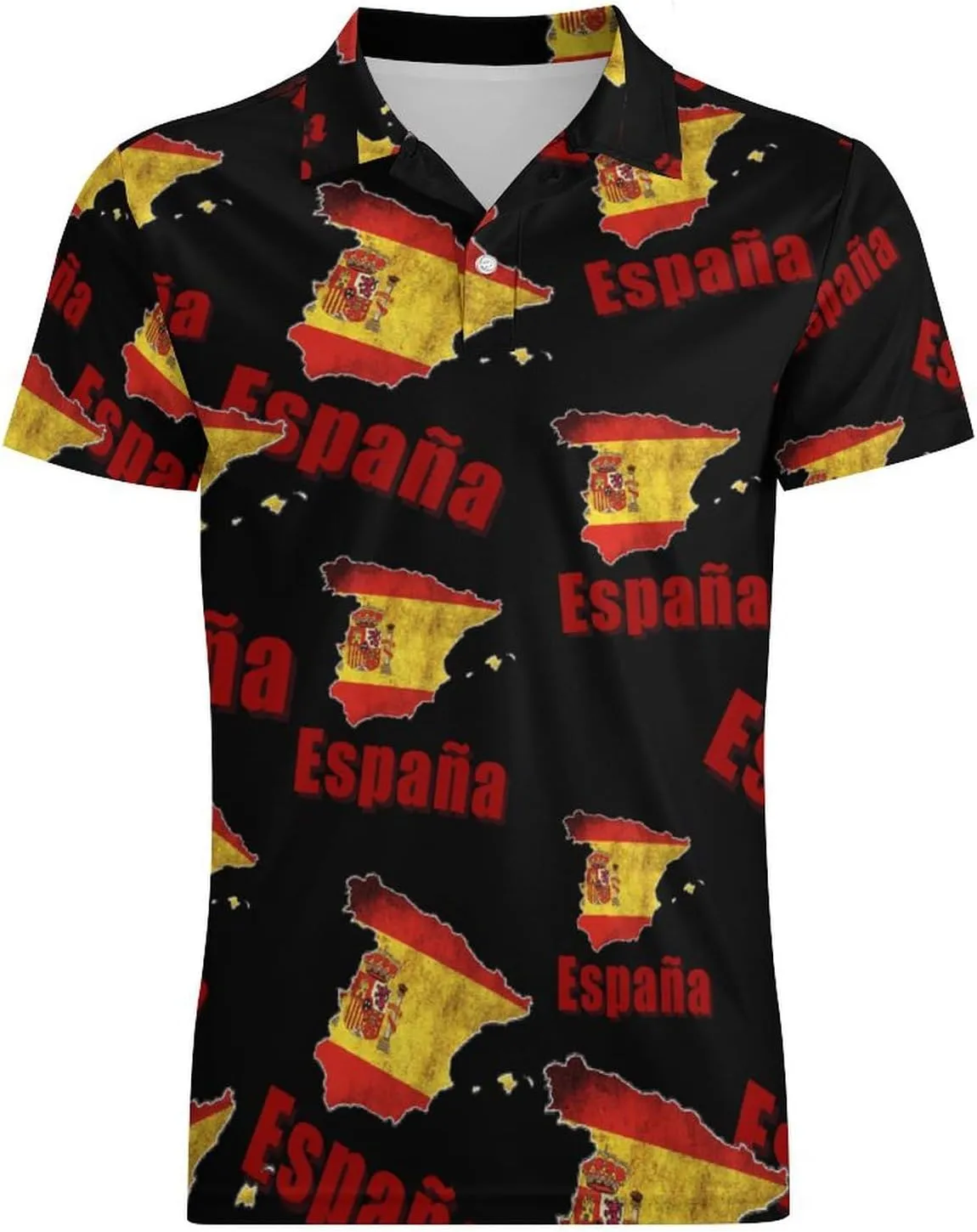 Spain Map Flag Espaa Men's Polo-Shirt Regular-Fit Short Sleeve Sports Quick Dry Golf Tennis T-Shirt
