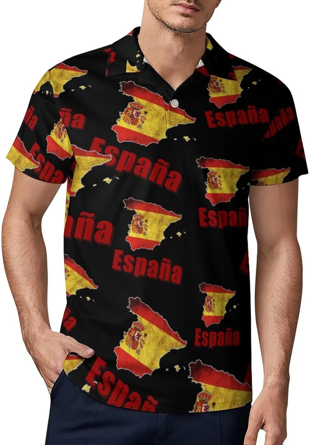 Spain Map Flag Espaa Men's Polo-Shirt Regular-Fit Short Sleeve Sports Quick Dry Golf Tennis T-Shirt