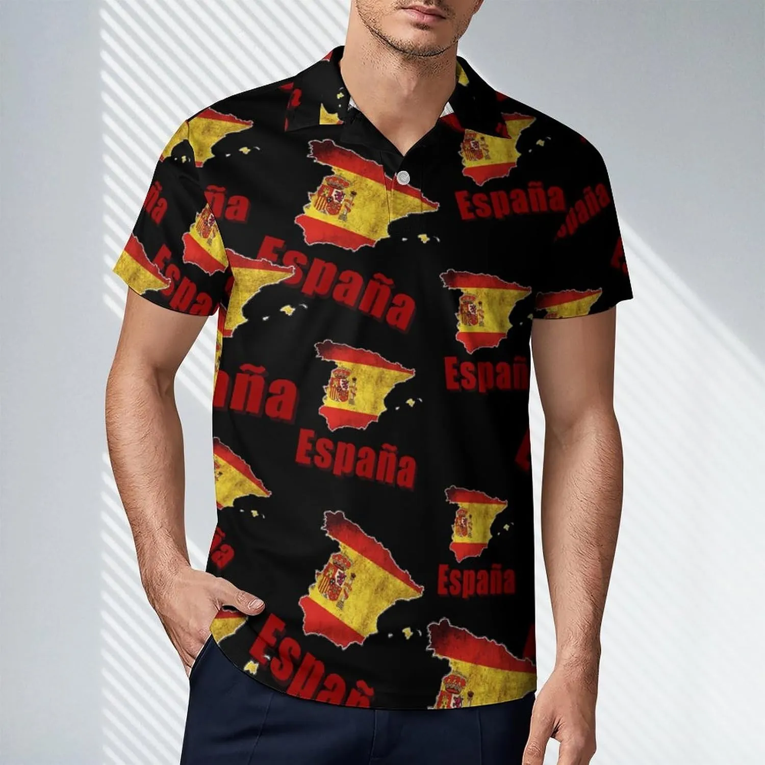 Spain Map Flag Espaa Men's Polo-Shirt Regular-Fit Short Sleeve Sports Quick Dry Golf Tennis T-Shirt