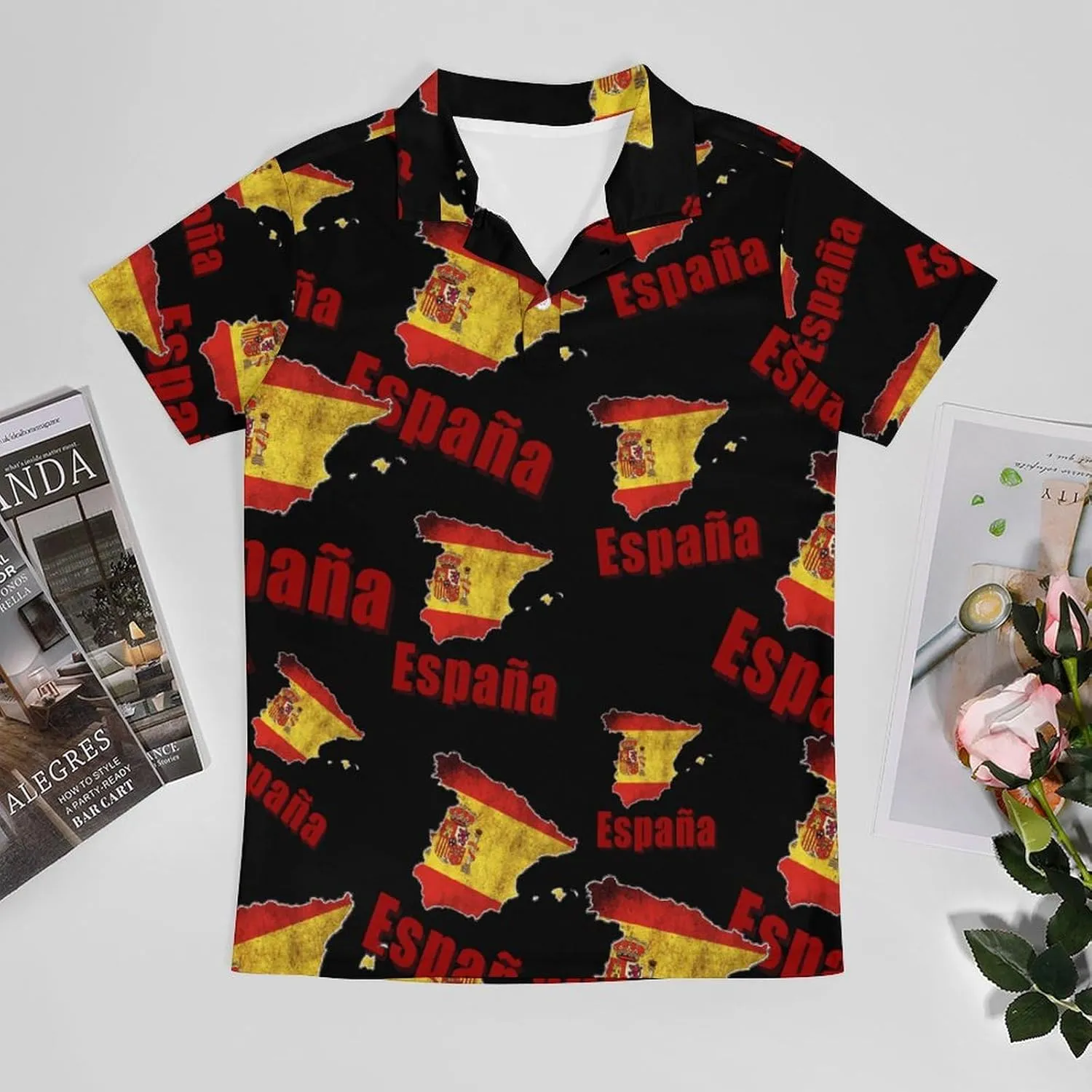 Spain Map Flag Espaa Men's Polo-Shirt Regular-Fit Short Sleeve Sports Quick Dry Golf Tennis T-Shirt