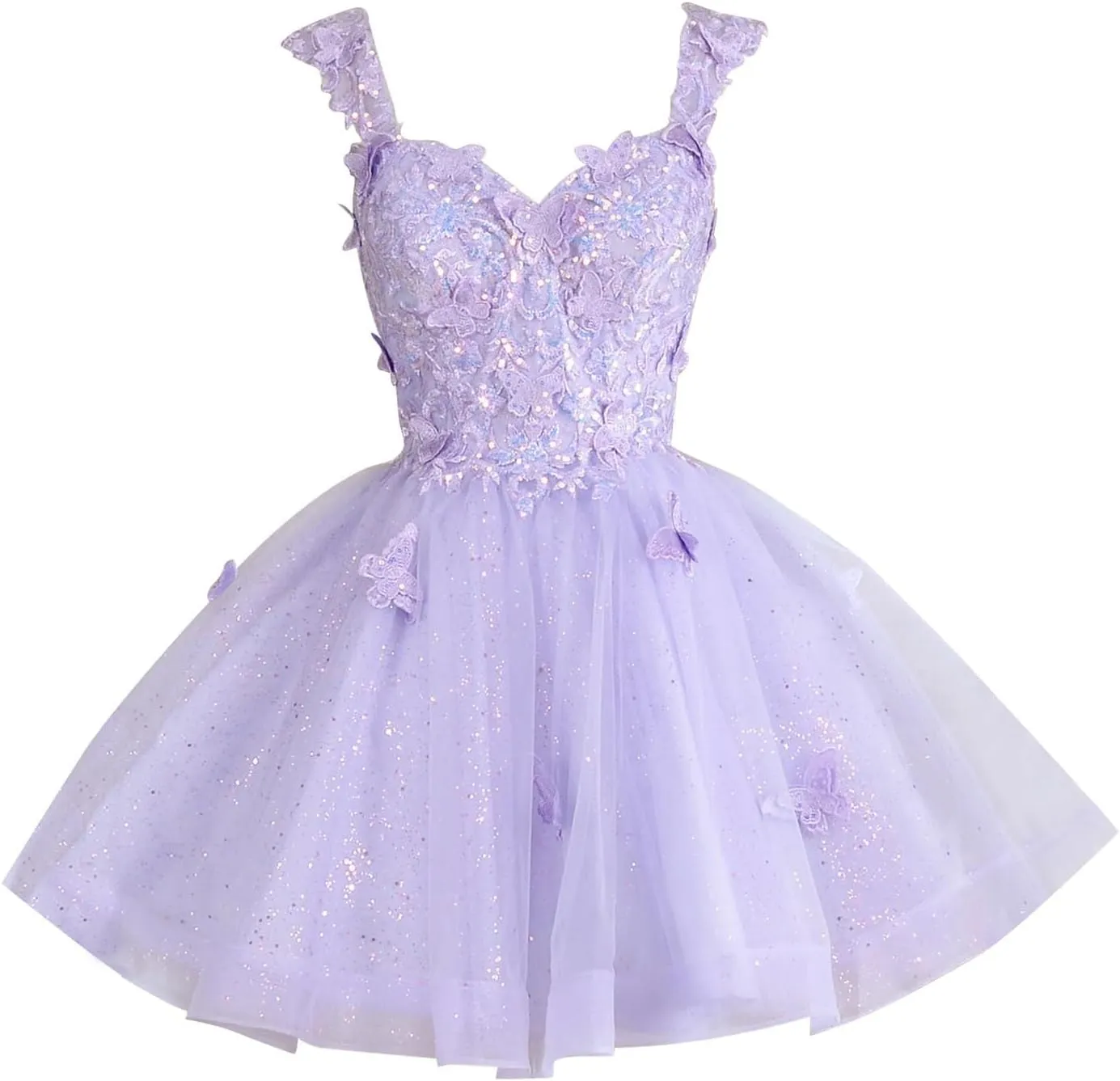 Sparkly Homecoming Dress Lace Appliques Short Prom Dress for Evening Party 3D Butterfly Cocktail Dress RA06