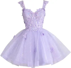 Sparkly Homecoming Dress Lace Appliques Short Prom Dress for Evening Party 3D Butterfly Cocktail Dress RA06