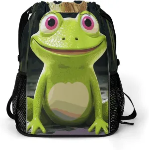 Sports Drawstring Backpack Lightweight Small Gym Bag Crown Frog Gym Sackpack for Women Men