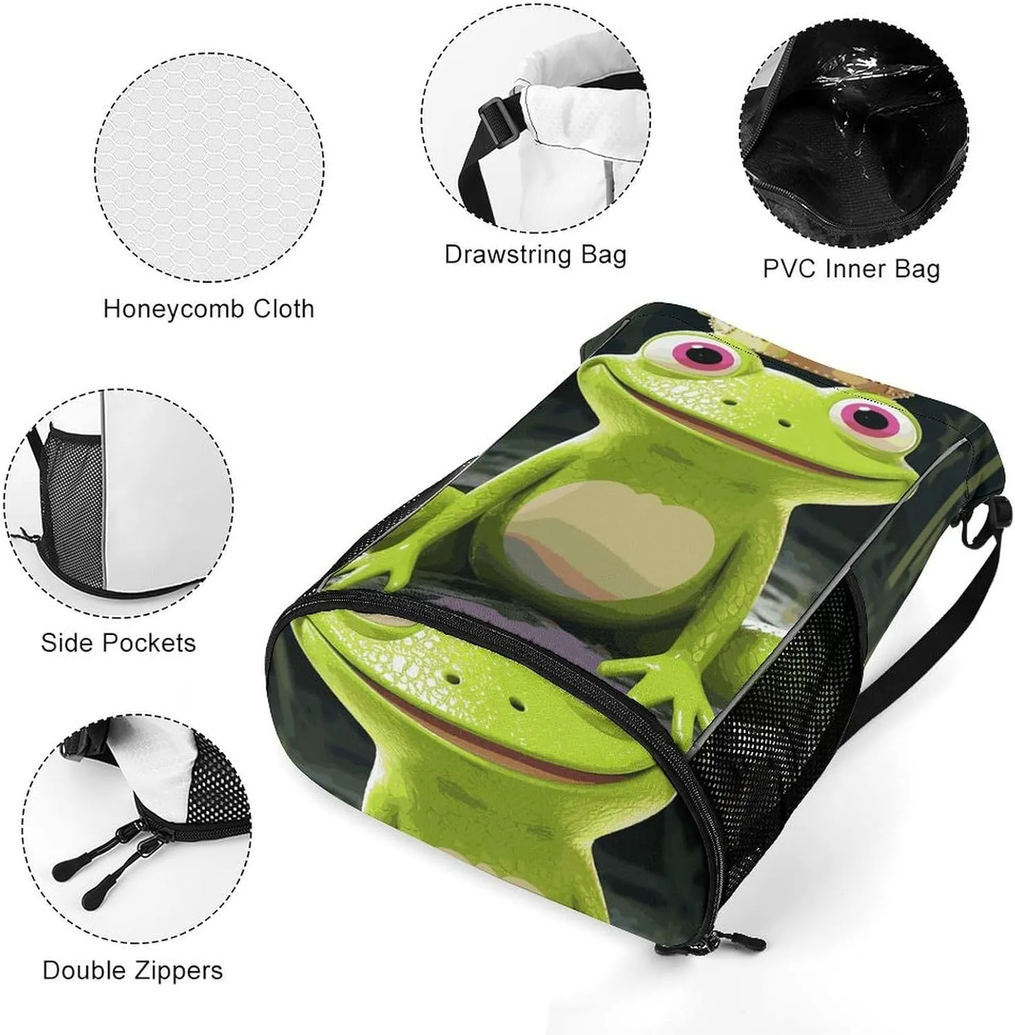 Sports Drawstring Backpack Lightweight Small Gym Bag Crown Frog Gym Sackpack for Women Men