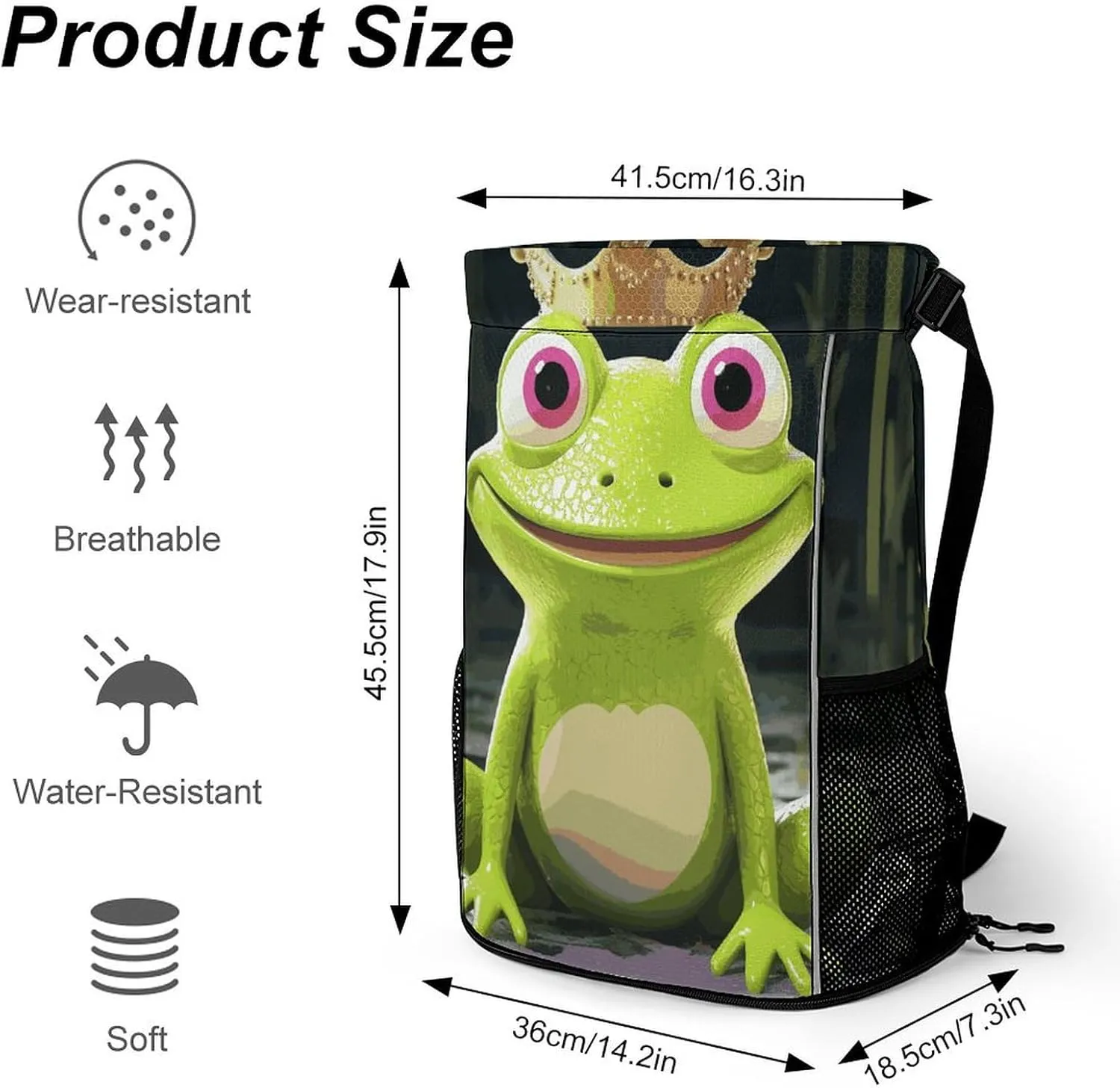 Sports Drawstring Backpack Lightweight Small Gym Bag Crown Frog Gym Sackpack for Women Men