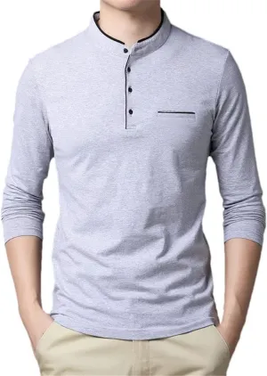 Spring Mens Tshirt Long Sleeve Stand Basic Solid Blouse Tee Shirt Top Casual Cotton Male Undershirt