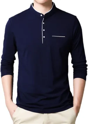 Spring Mens Tshirt Long Sleeve Stand Basic Solid Blouse Tee Shirt Top Casual Cotton Male Undershirt