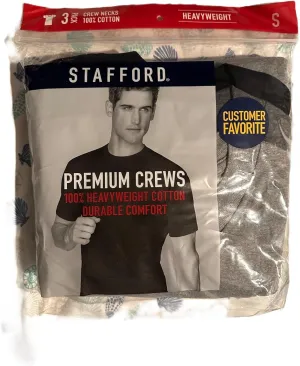 Stafford 3-Pack Men's Heavy Weight 100% Cotton Crew-Neck T-Shirt Black/Grey(Small)