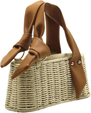 Straw Beach Bags For Women Summer Straw Bucket Bag Vacation Handbag Small Tote Rattan Purses Leather Strap 2025