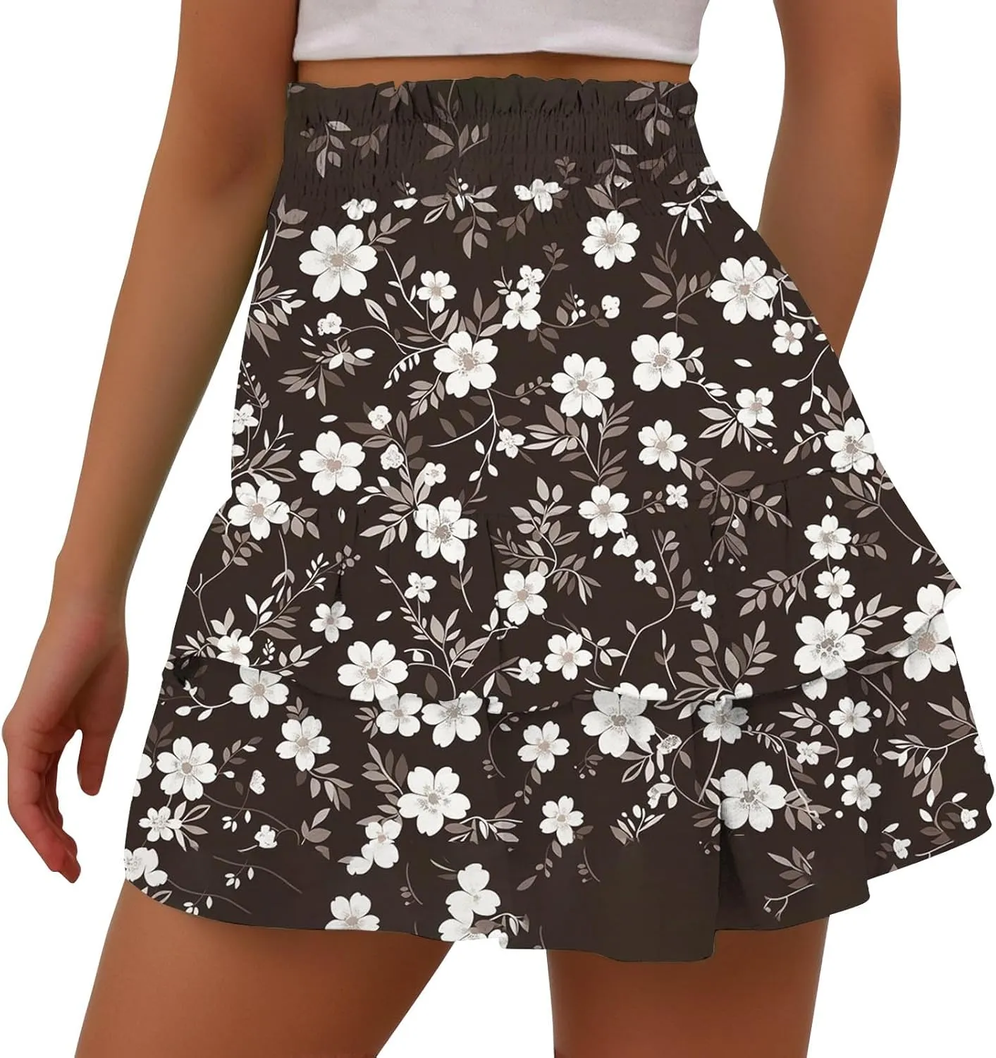Summer Shorts for Women 2024 Elastic High Waisted Pleated Ruffle Mini Skirts Cute Beach Vacation Flowy Shorts Skorts