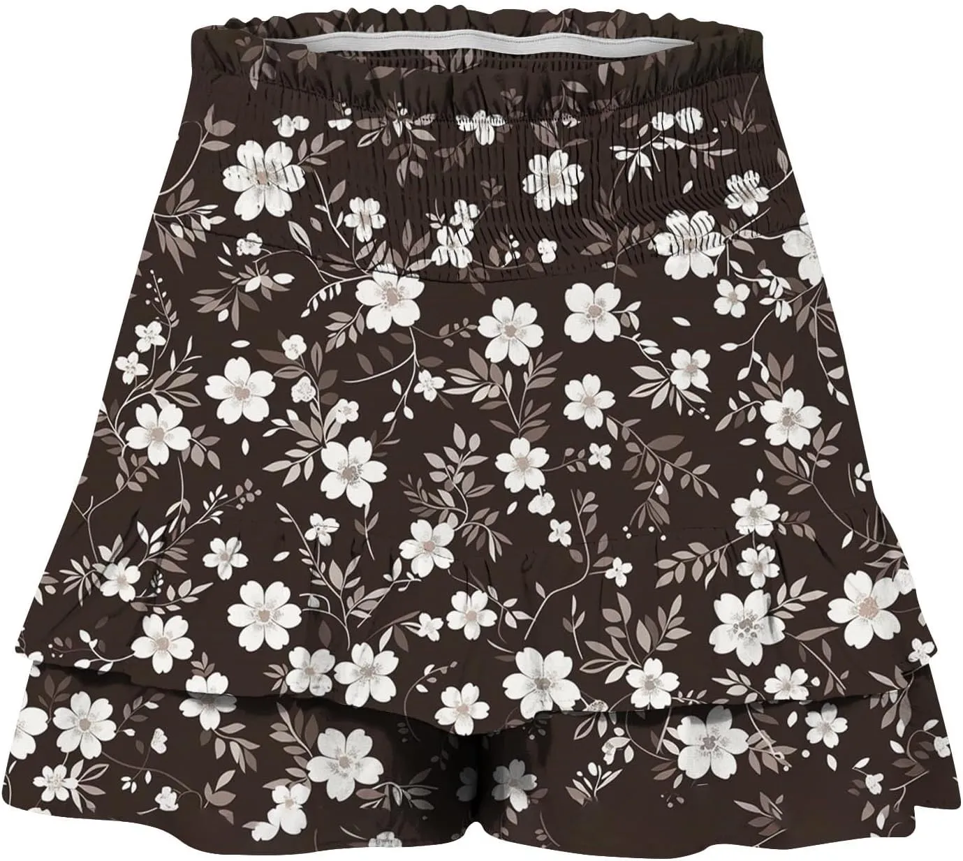 Summer Shorts for Women 2024 Elastic High Waisted Pleated Ruffle Mini Skirts Cute Beach Vacation Flowy Shorts Skorts