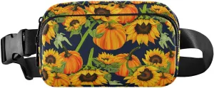 Sunflower Pumpkin Floral Navy Fanny Packs for Women Girl Crossbody Bags Everywhere Belt Bag with Adjustable Strap Fashion Waist Pack for Travel Running Shopping
