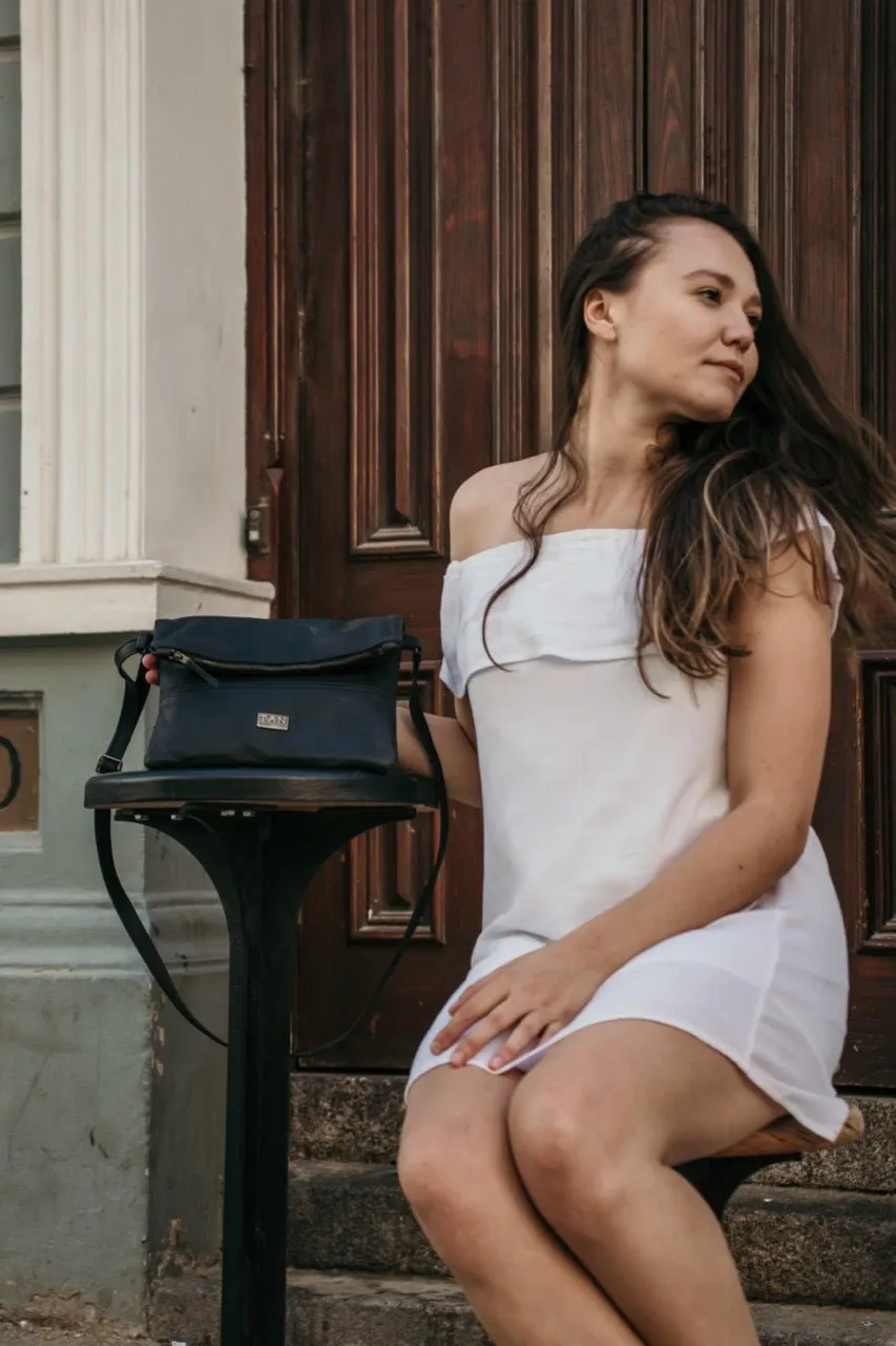 Tan Leather Goods - Nina Leather Sling Bag | Black