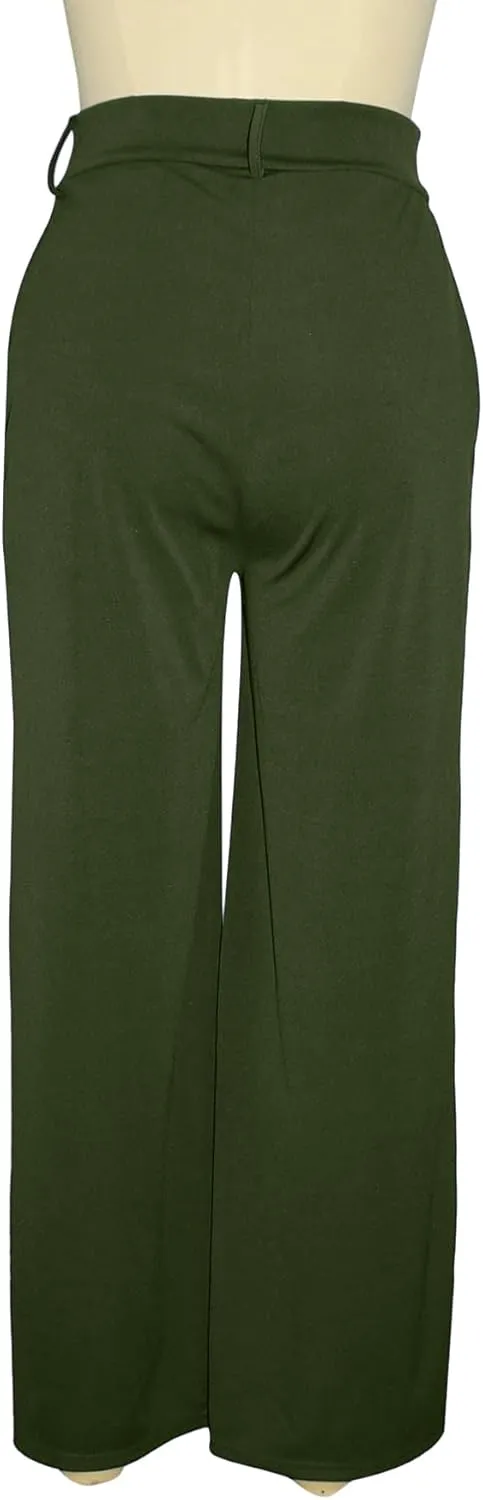 Tcremisa Women's Dressy Wide Leg Long Palazzo Pants Casual Straight Legs Loose High Waist Trousers(No Belt)