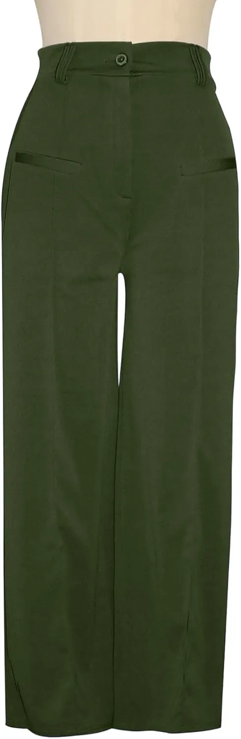 Tcremisa Women's Dressy Wide Leg Long Palazzo Pants Casual Straight Legs Loose High Waist Trousers(No Belt)