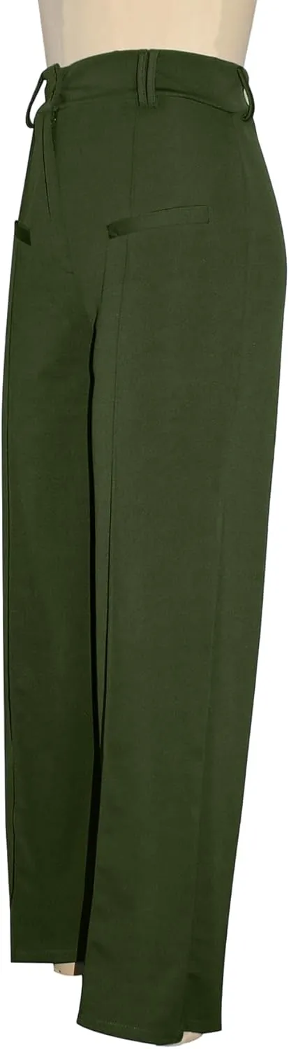 Tcremisa Women's Dressy Wide Leg Long Palazzo Pants Casual Straight Legs Loose High Waist Trousers(No Belt)