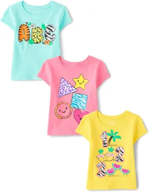 The Children's Place Baby and Toddler Girls' School Days Short Sleeve Graphic T-Shirts, Multipack