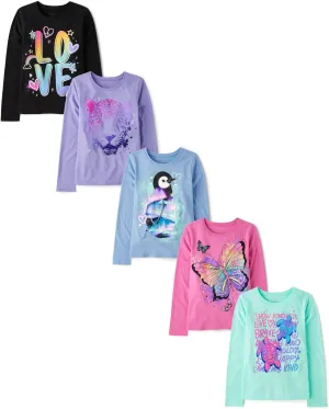 The Children's Place Girls' Animal Long Sleeve Graphic T-Shirts,multipacks