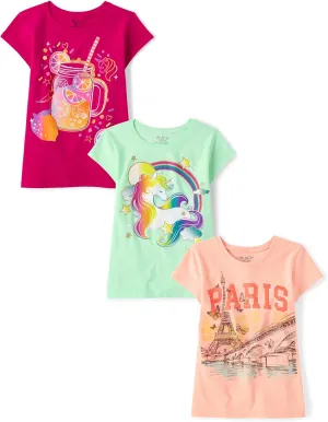 The Children's Place Girls' Unicorn Short Sleeve Graphic T-Shirts, Multipack