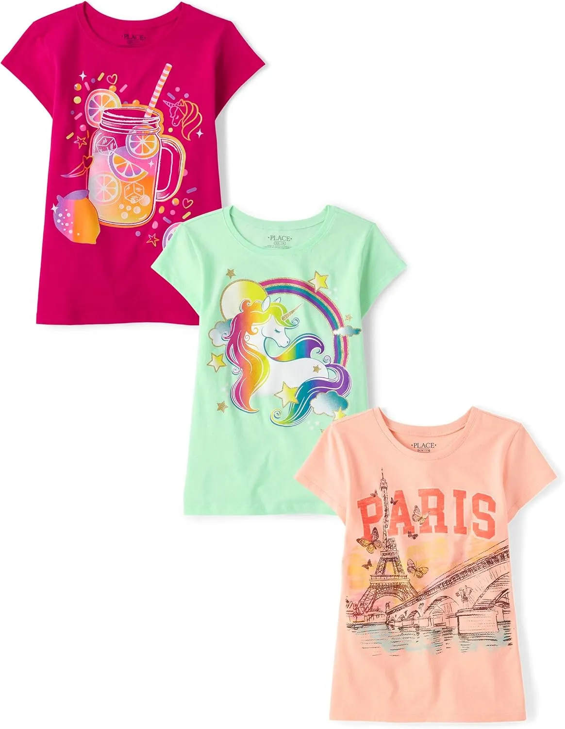 The Children's Place Girls' Unicorn Short Sleeve Graphic T-Shirts, Multipack