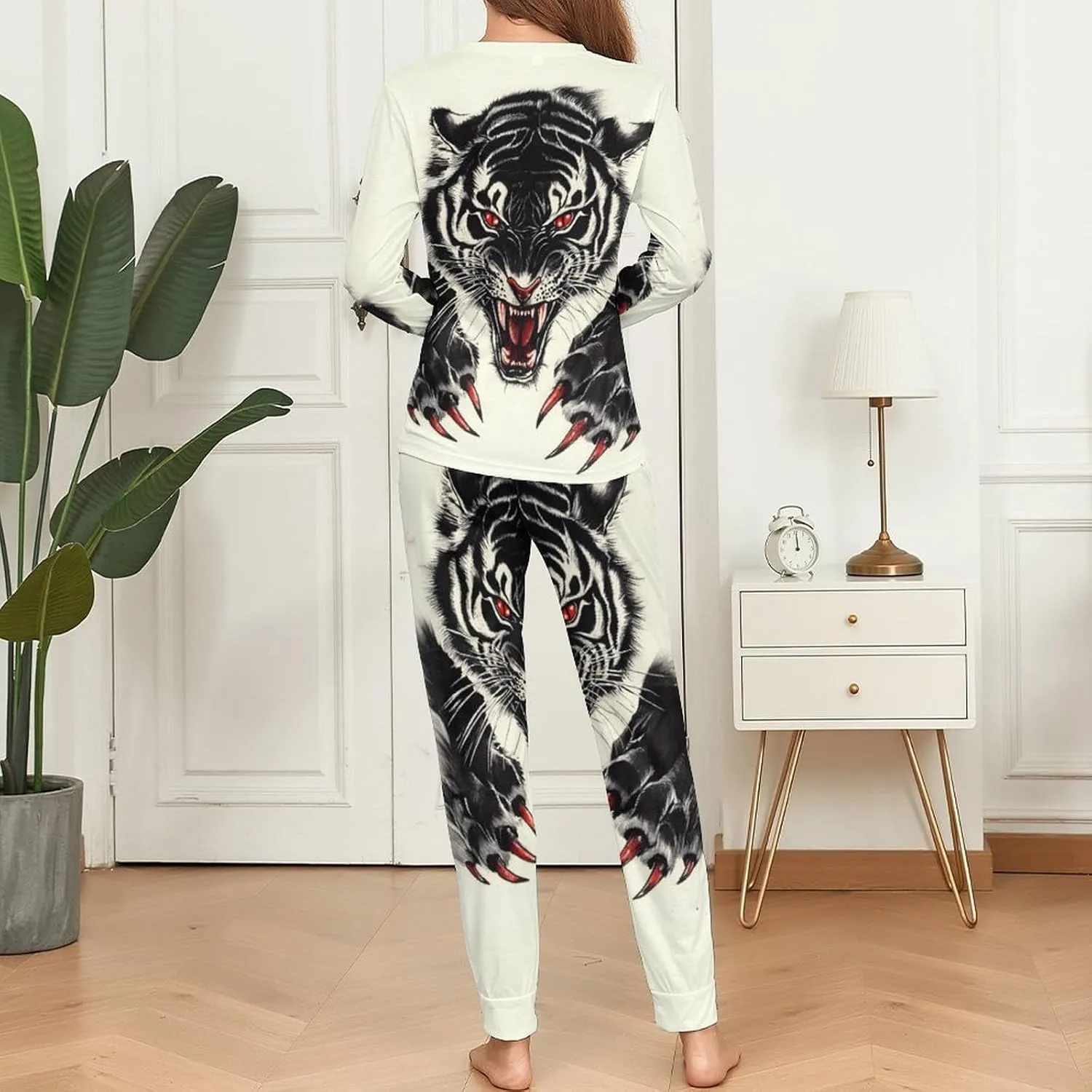 Tiger Claws Women's Pajama Set Long Sleeve T-shirts Top & Pant Comfort Sleepwear Loungewear