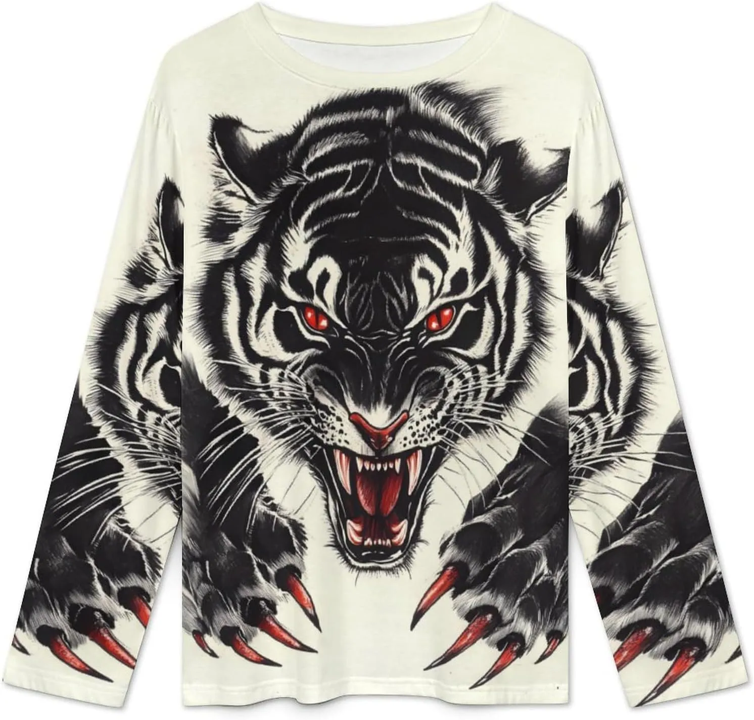 Tiger Claws Women's Pajama Set Long Sleeve T-shirts Top & Pant Comfort Sleepwear Loungewear