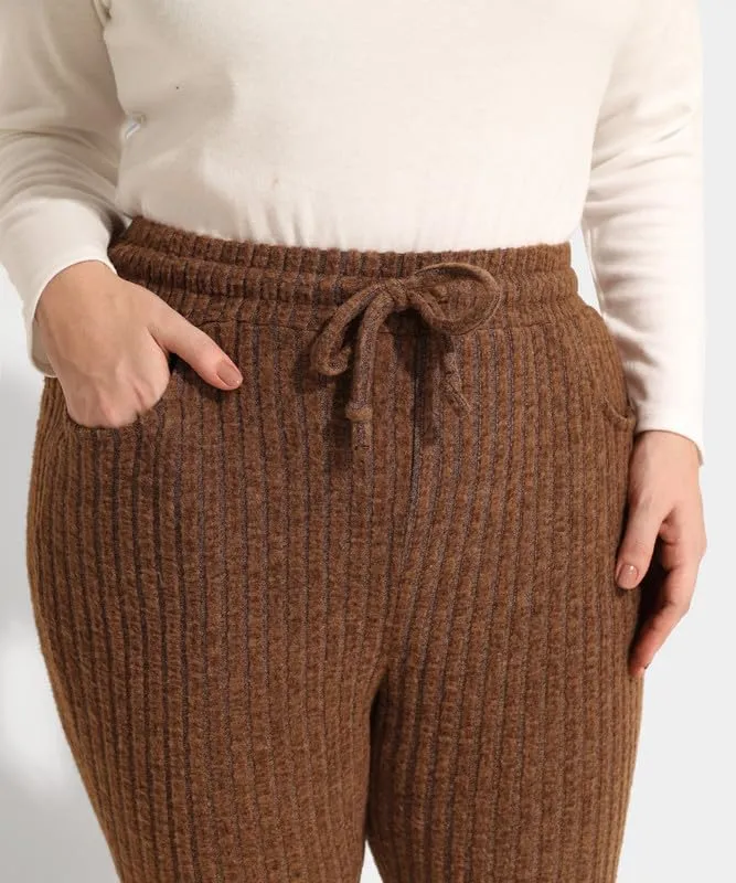 TIYOMI Plus Size Ribbed Pants for Women Drawstring High Waist Wide Leg Lounge Pants Knit Flared Trousers with Pockets XL-5XL