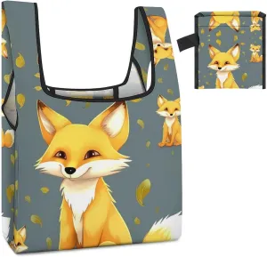 Tote Bag Reusable Grocery Bag Foldable Shopping Bag Yellow Fox Extra Large Shoulder Bag Canvas Tote Bag for Travel Work