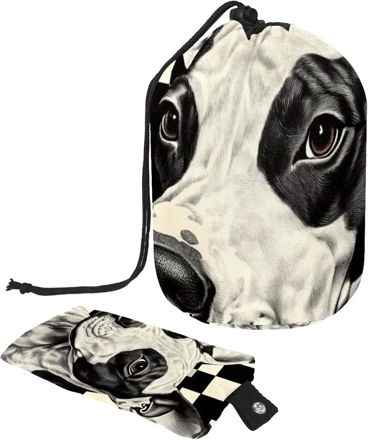 Travel Cosmetic Bags bucket Makeup Bag, Art Check Black White Dog 42 Women Portable Foldable Cases, Multifunctional Toiletry Bucket Bags Round Organizer Storage