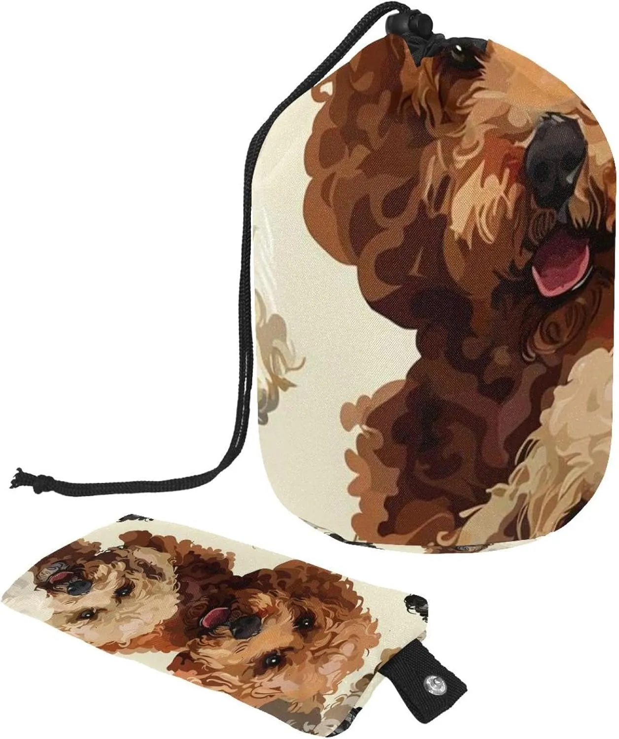 Travel Cosmetic Bags bucket Makeup Bag, Art Cute Poodle Dogs Women Portable Foldable Cases, Multifunctional Toiletry Bucket Bags Round Organizer Storage