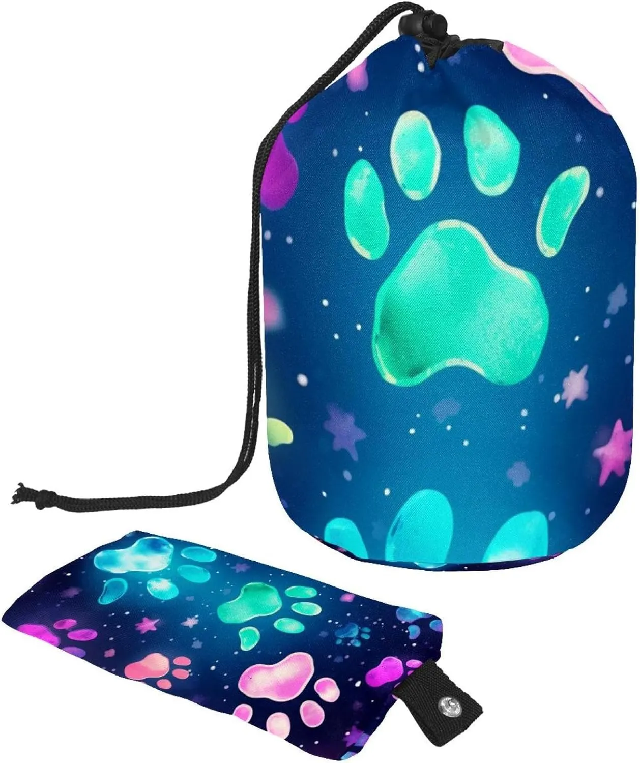 Travel Cosmetic Bags bucket Makeup Bag, Art Dog Paw Print Women Portable Foldable Cases, Multifunctional Toiletry Bucket Bags Round Organizer Storage